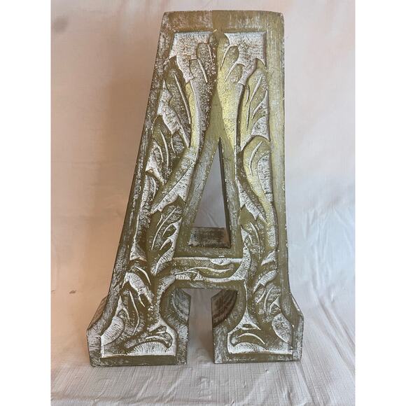 Other Store Other - Large Solid Wooden Decorate Letter "A" Antiqued Distressed Gold White